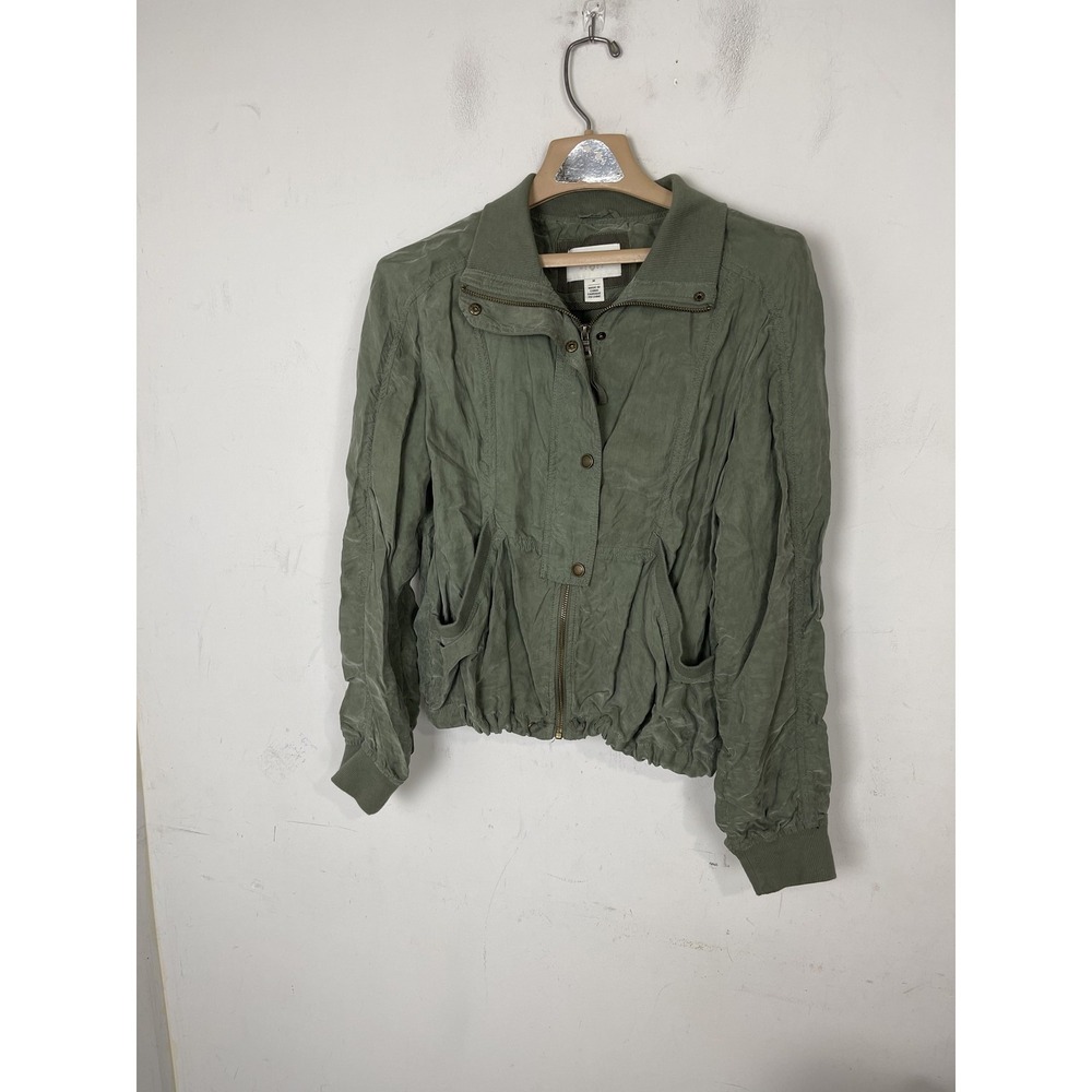 MARRAKECH Women's M Olive Green Utility Bomber Jacket Cupro‎ Rayon Blend